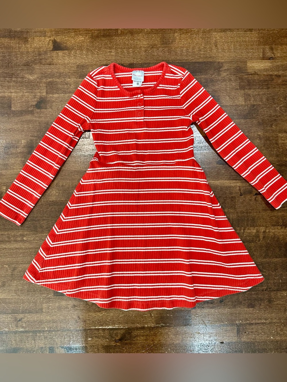 Hanna Andersson Sz 6-7 Ribbed Twirl Skater Henley Dress 120 Red White Striped